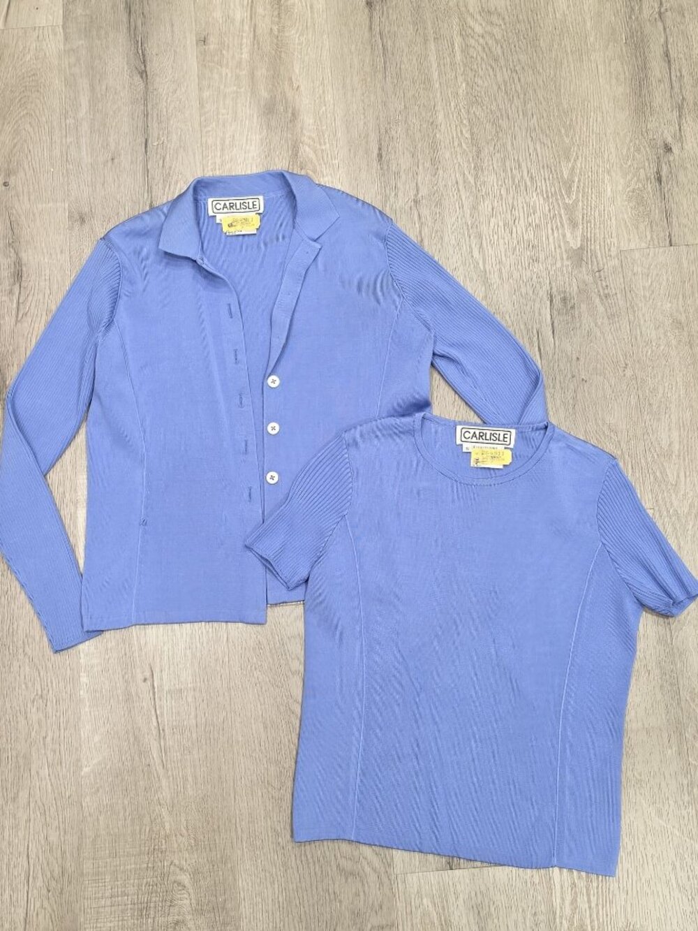 Carlisle Silk Blend Two-Piece Set Blue Button-Up Cardigan & Short Sleeve Top S